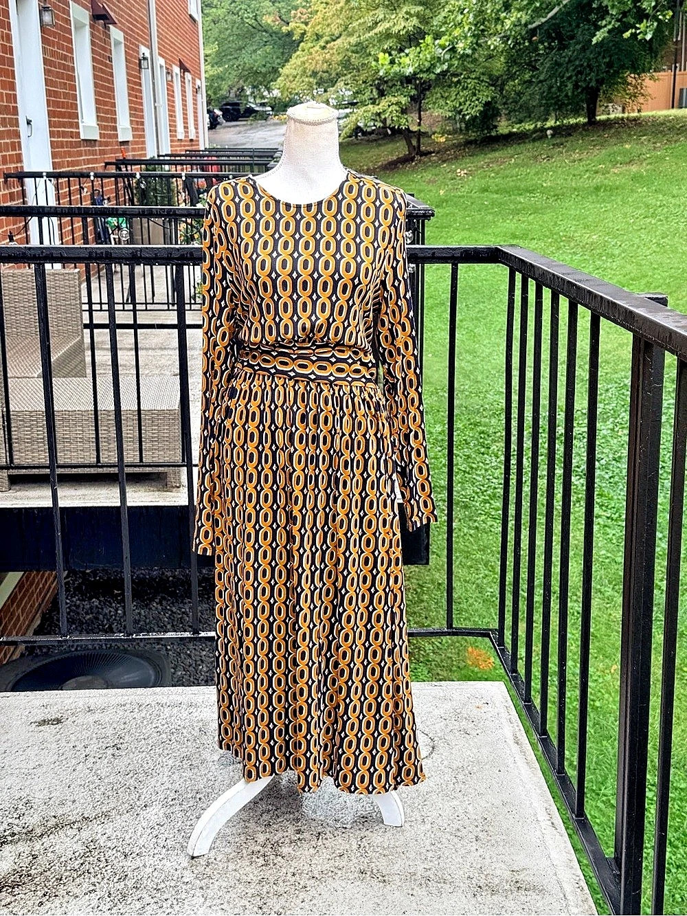 Boden Geometric Maxi Dress in Orange & Black Size XL (14)